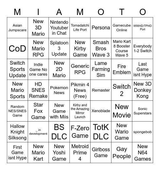 NINTENDO DIRECT BINGO (6/21/23) Bingo Card