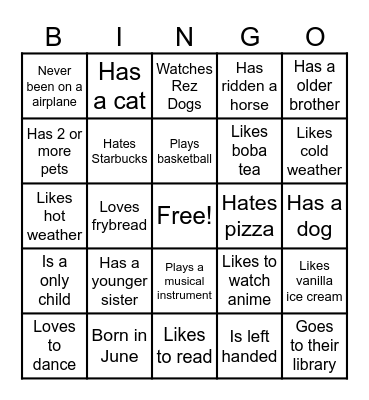 Human Bingo Card