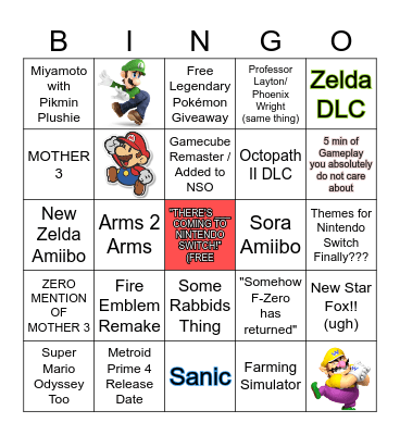 NINTENDO DIRECT 06.21.23 Bingo Card