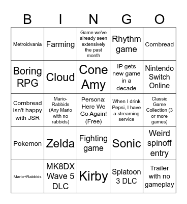 June 2023 Nintendo Direct Bingo Card