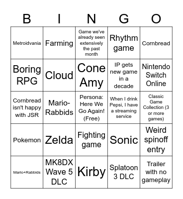 June 2023 Nintendo Direct Bingo Card
