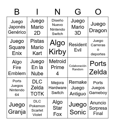 Nintendo Direct 21 Junio 2023 Bingo Card