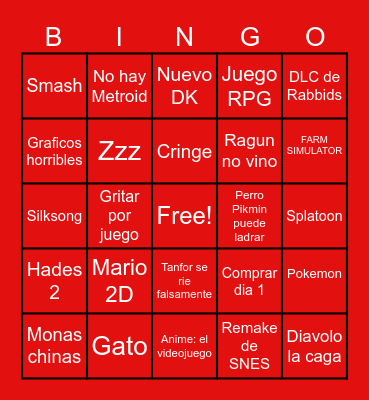 NINTENDO DIRECT Bingo Card