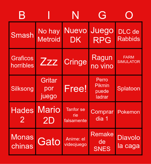 NINTENDO DIRECT Bingo Card