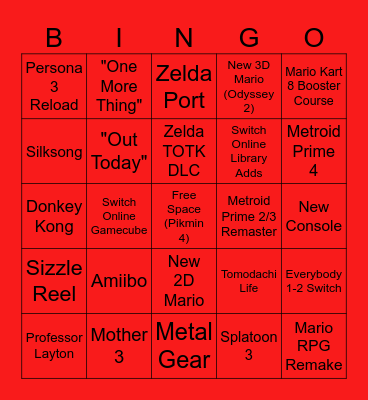 Nintendo Direct 6/21/23 Bingo Card