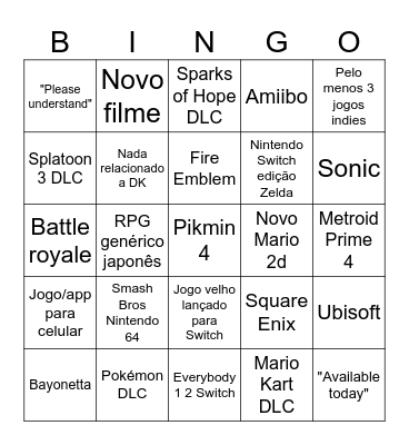 Nintendo Direct 21/06/2023 Bingo Card