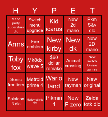 Nintendo 2023 summer Bingo Card