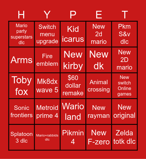 Nintendo 2023 summer Bingo Card