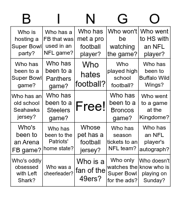 APFM Super Bowl Bingo Card