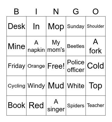 C5 Lesson 14 Book E Bingo Card