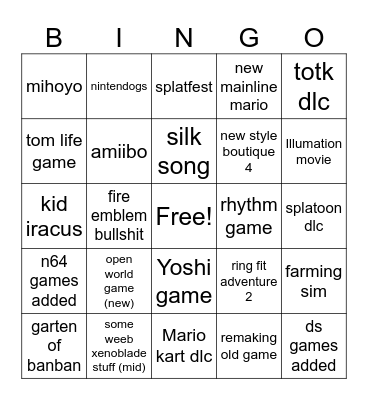 Nintendo Direct Bingo Card