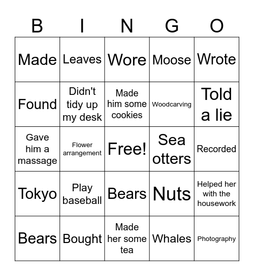 C3 Lesson 14 Book E Bingo Card