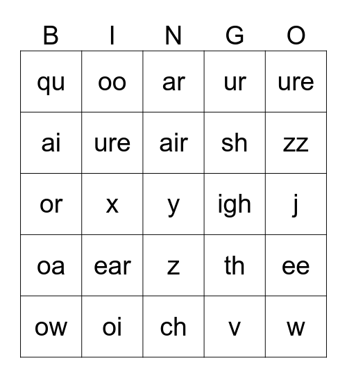 Phase 3 Phonics Bingo Card