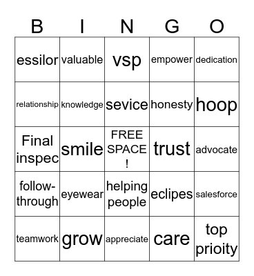 PRE-SPRING FLING Bingo Card