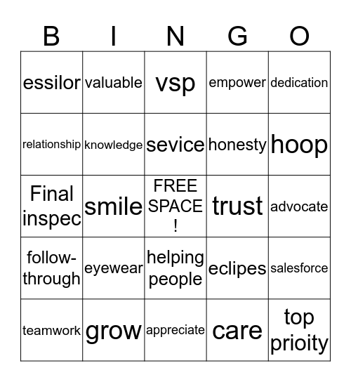 PRE-SPRING FLING Bingo Card