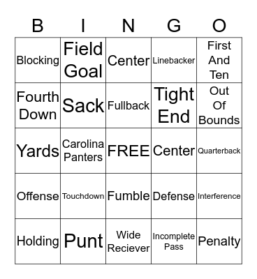 Brycen's Football Bingo Card