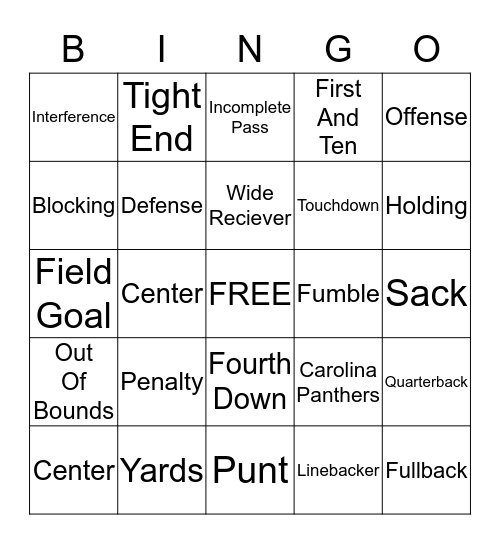 Brycen's Football Bingo Card