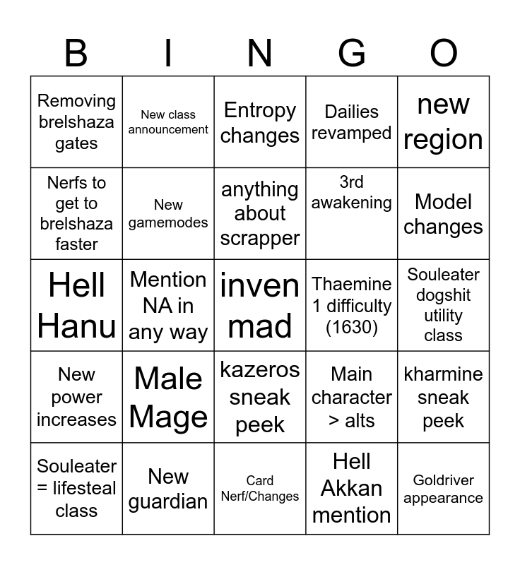 LOA Summer 2023 Bingo Card