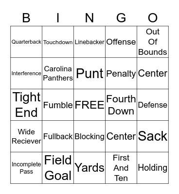 Brycen's Football Bingo Card