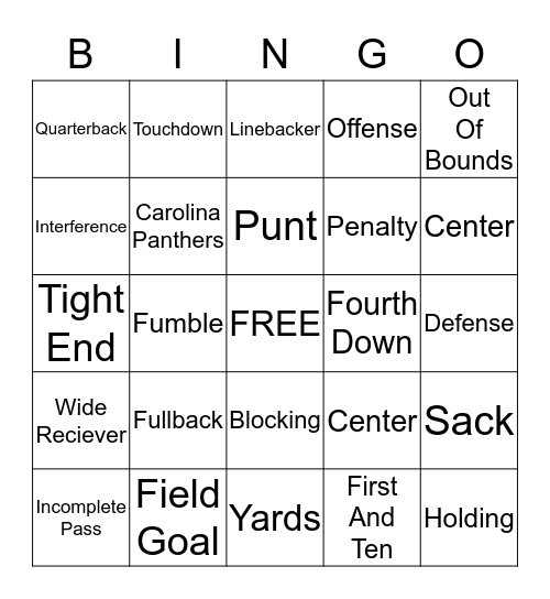 Brycen's Football Bingo Card