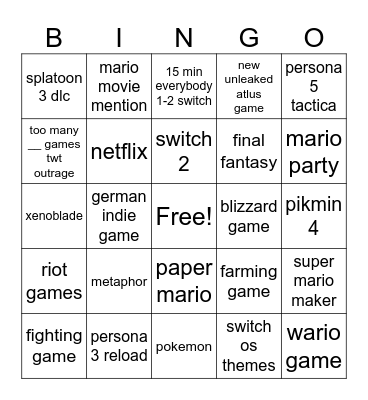 Untitled Bingo Card