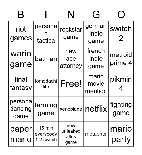 Untitled Bingo Card