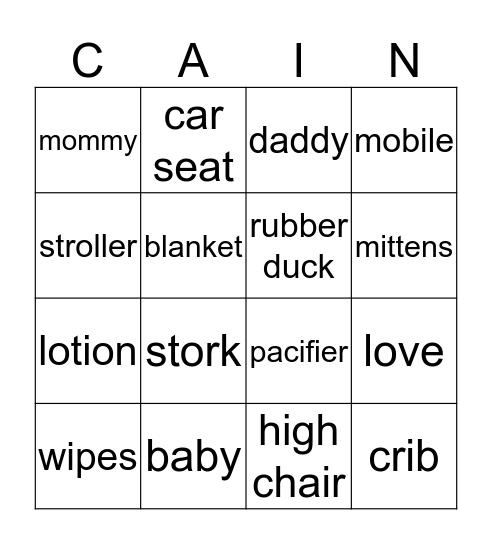 Baby Cains Bingo Card