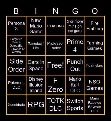 Nintendo Direct Bingo Card