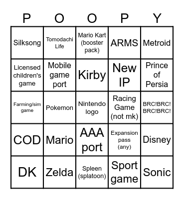 Nintendo DIRECT 6.21.23 Bingo Card