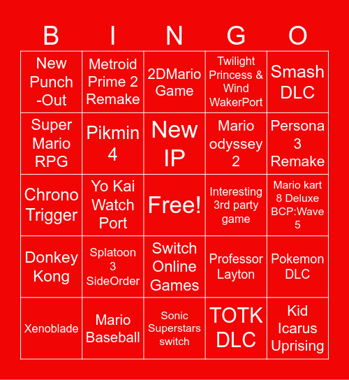 Nintendo Direct Bingo Card