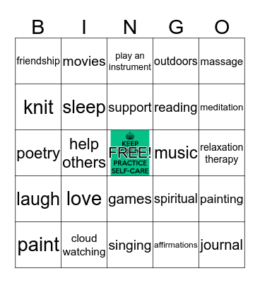 Health and Wellness Bingo Card