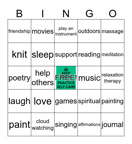 Health and Wellness Bingo Card