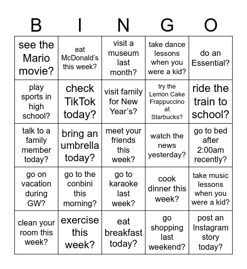 Did you... Bingo Card