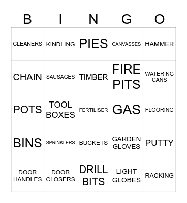 Bunnings Bingo! Bingo Card