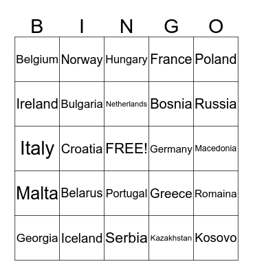 European Countries Bingo Card