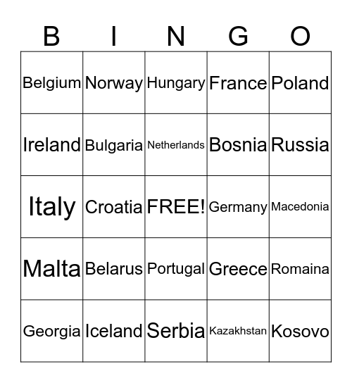 European Countries Bingo Card