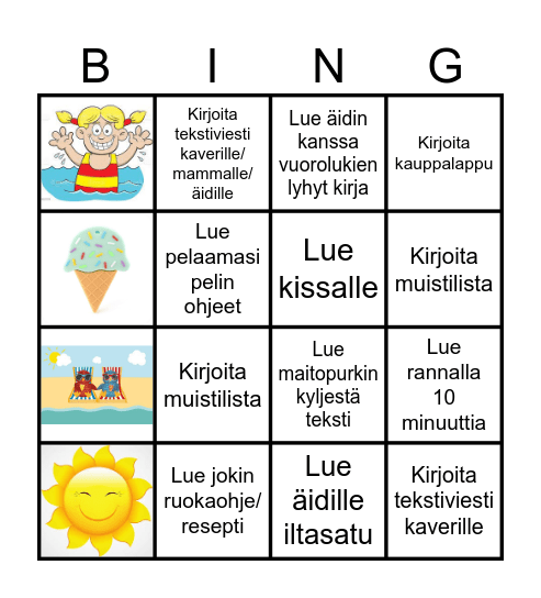 Kesäloman lukubingo Card