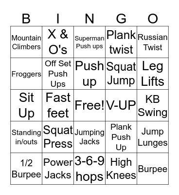 HIIT FITNESS Bingo Card