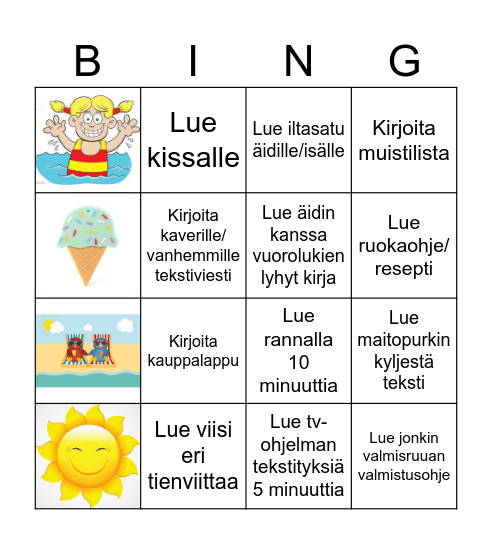 Kesäloman lukubingo Card