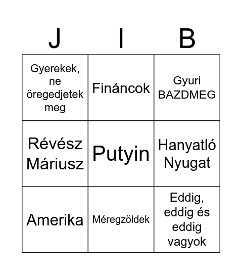 Mezitlábas Bingó Bingo Card