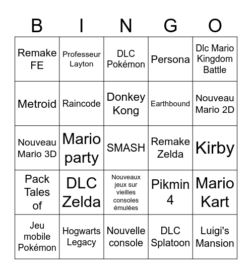 Nintendo Direct été 2023 Bingo Card