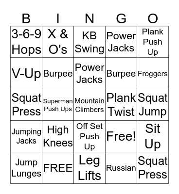 HIIT FITNESS BINGO Card