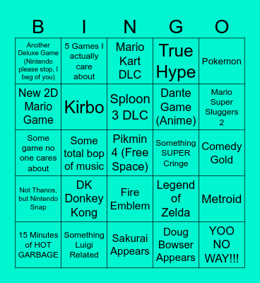 Nintendo Direct Bingo Card