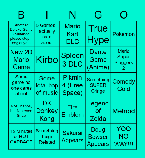 Nintendo Direct Bingo Card