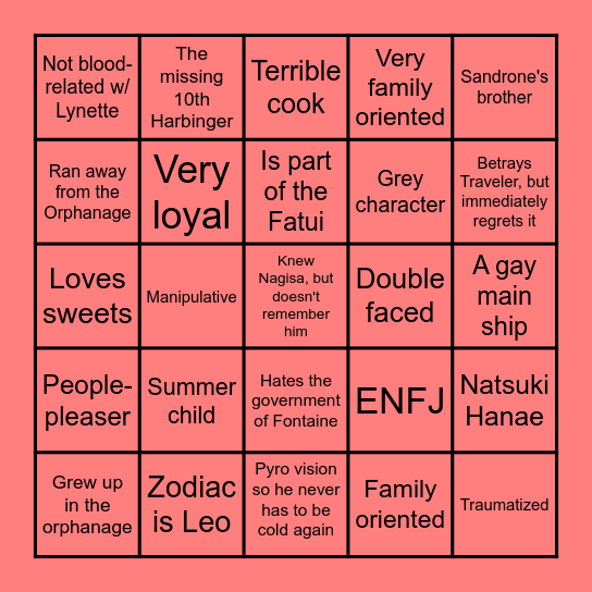 Lyney Bingo Card