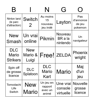 Bingo Nintendo Direct Bingo Card