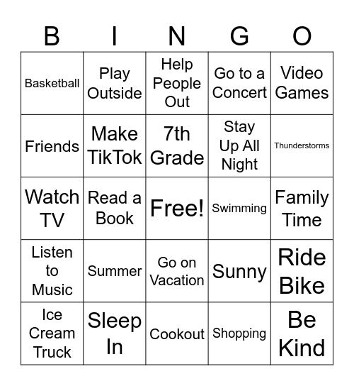 SUMMA TIME! Bingo Card