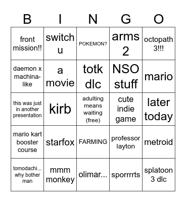 I have no idea what will be in this direct Bingo Card