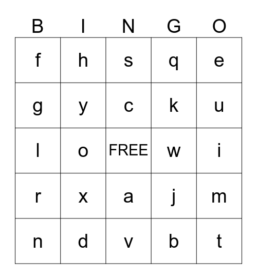Capitalized/Lowercase Alphabet Bingo Card