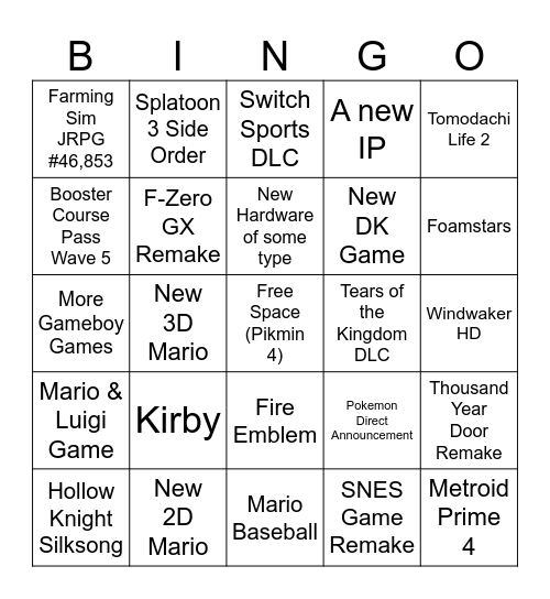 Nintendo Direct June 21, 2023 Bingo Card